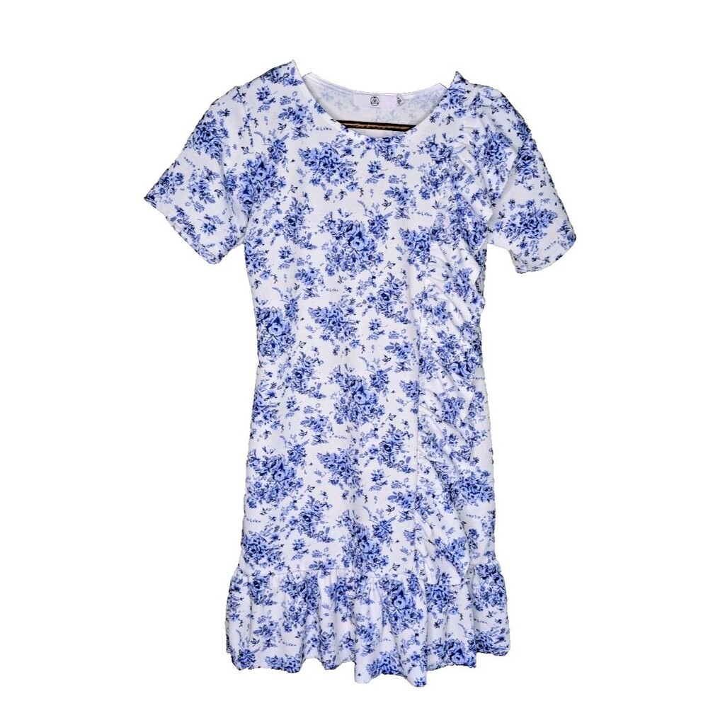 Missguided Sz 0 / XS Mini Dress Floral White Blue Ruffle Toile Chinoiserie